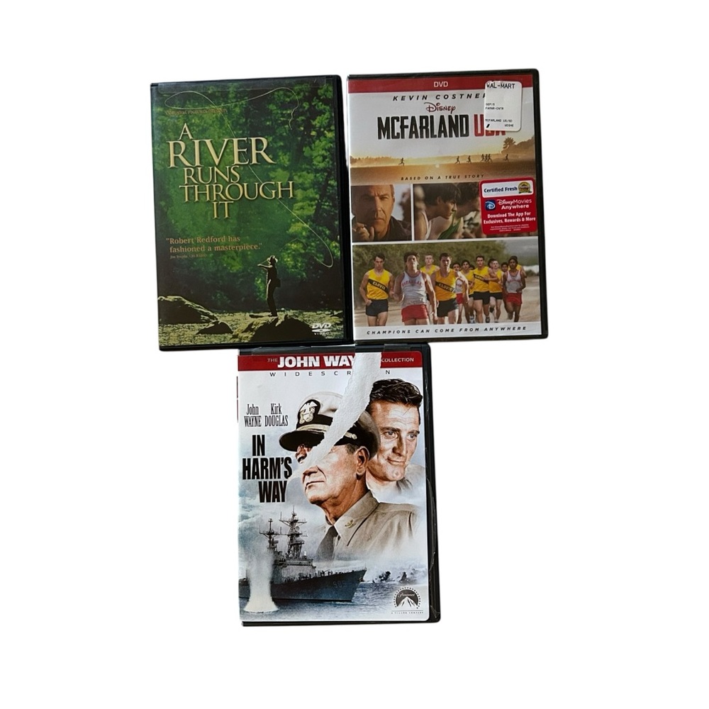 3-DVD Movie Lot: McFarland USA‎ (New), River Runs Through It, In Harm's Way